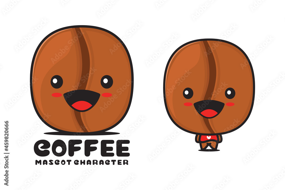 cute coffee bean mascot, seeds and drink cartoon illustration cute coffee bean mascot, seeds and drink cartoon illustration