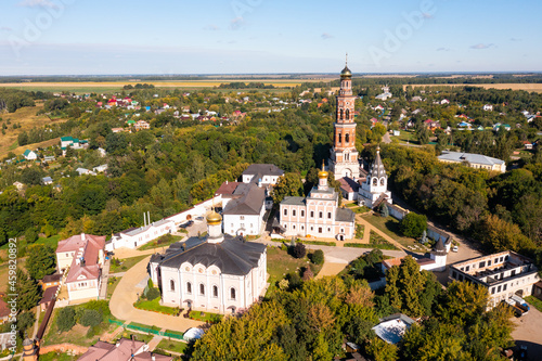 Aerial photo of Poshchupovo, Russia. Monastery of Saint John the Theologian visible from above.