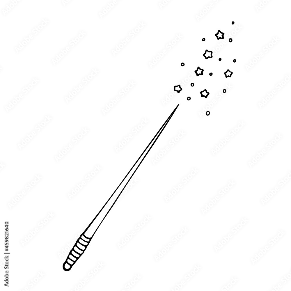 Magic wand doodle illustration, magic wand icon Magic wand doodle illustration, magic wand icon