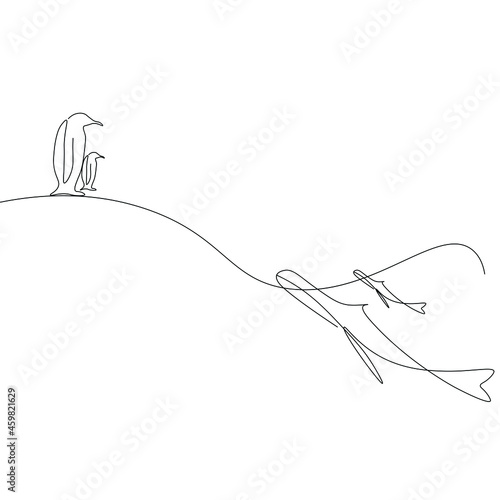 Antarctica animals line drawing vector illustration