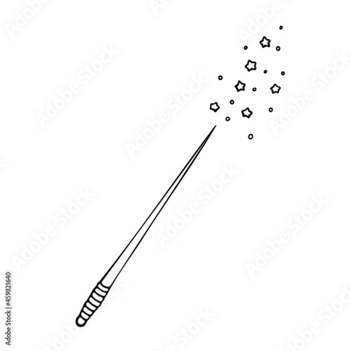 Magic wand doodle illustration, magic wand icon