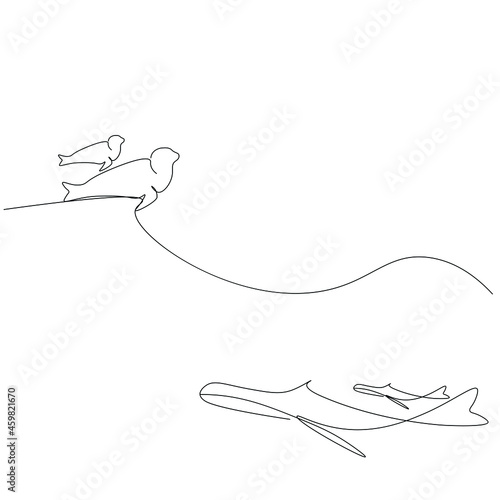 Antarctica animals line drawing vector illustration