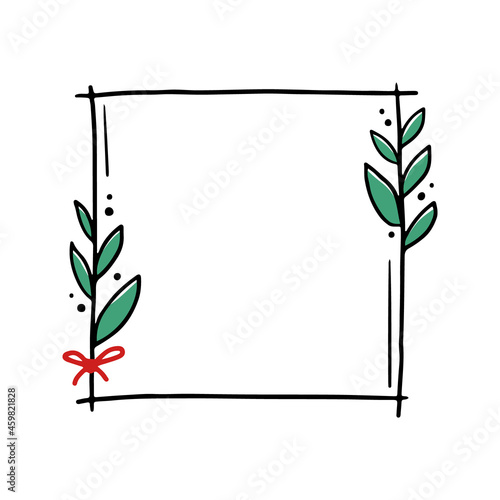 Chrirtmas floral frame with rectangle shape. Doodle hand drawn style wreath frame. Vector illustration for christmas, wedding decoration.