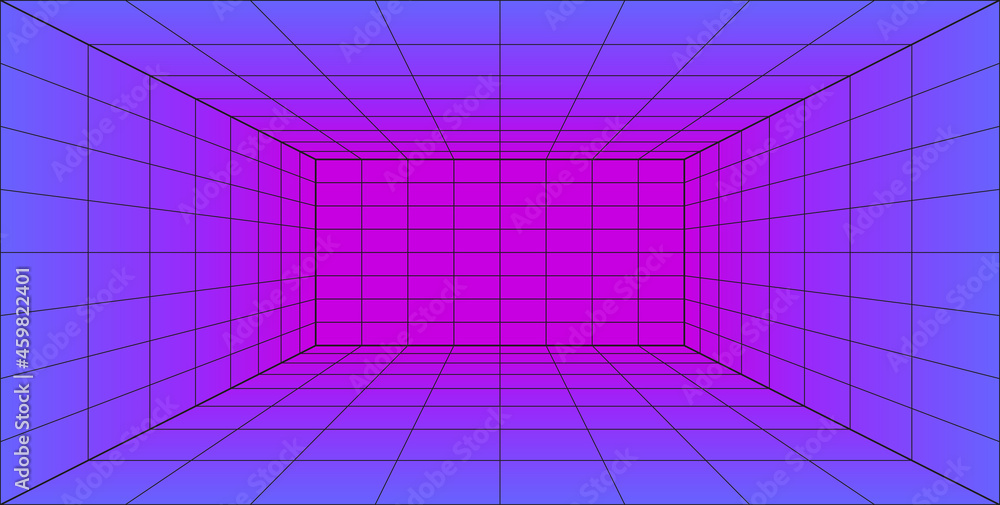 3d Grid perspective laser room in technology style. Virtual reality tunnel or wormhole. Abstract vaporwave background 3d Grid perspective laser room in technology style. Virtual reality tunnel or wormhole. Abstract vaporwave background