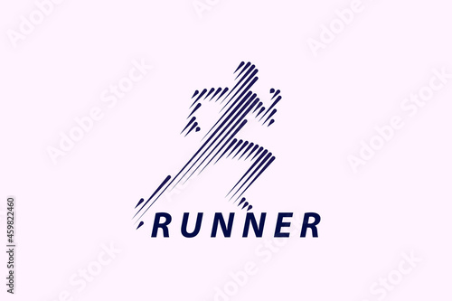 Runner logo. Fast athlete style with stripe pattern