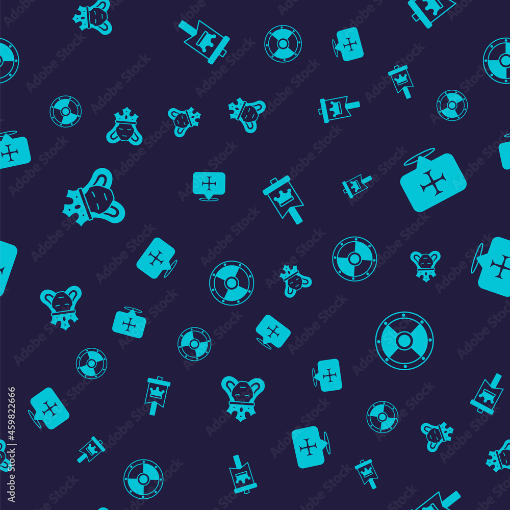 Set Princess or queen, Crusade, Medieval flag and Round shield on seamless pattern. Vector Set Princess or queen, Crusade, Medieval flag and Round shield on seamless pattern. Vector