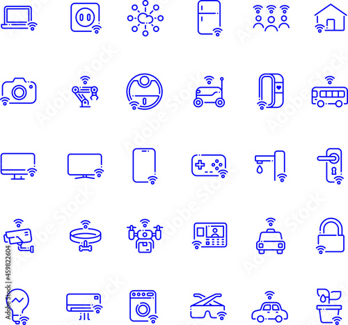 Internet devices outline flat vector icon collection set