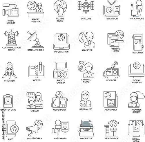 Outline Journalism Elements flat vector collection icon set