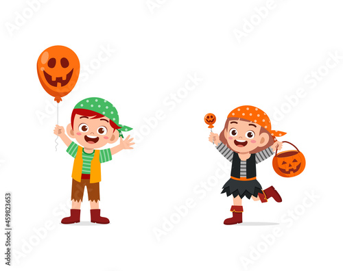 boy and girl celebrate halloween wear pirate costume