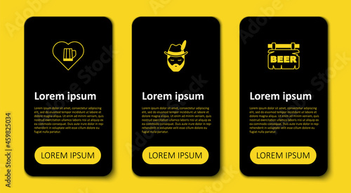Set Street signboard with Beer, Oktoberfest man and Heart glass of beer. Business infographic template. Vector