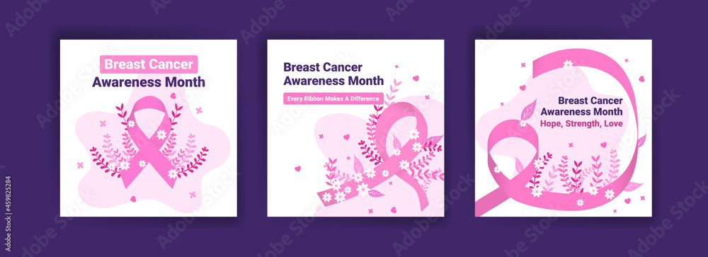 Social media post template for breast cancer awareness. Women's healthcare. Celebrate annual. Medic concept.