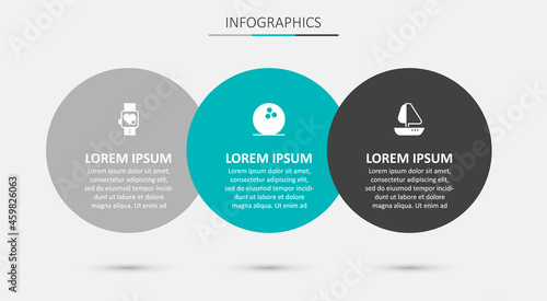 Set Bowling ball, Smart watch with heart and Yacht sailboat. Business infographic template. Vector