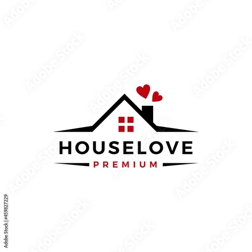 house love heart care home real estate mortgage roof chimney logo vector icon illustration