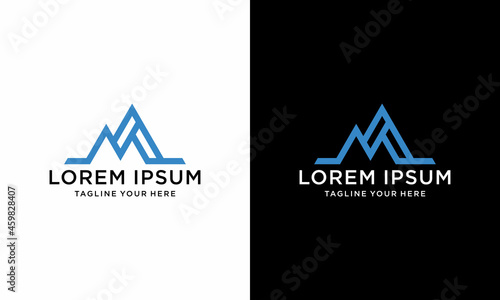 Abstract Mountain Logo. Blue Geometric Shape Initial Letter M isolated on White Background. Usable for Business and Branding Logos. Flat Vector Logo Design Template Element.