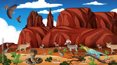Desert forest landscape at daytime scene with willd animals