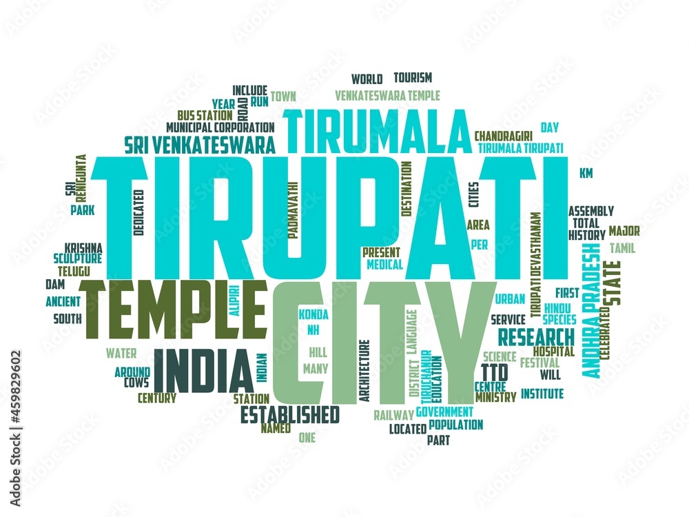 Obraz premium tirupati wordcloud concept, wordart, traditional,beautiful,tirupati,religion