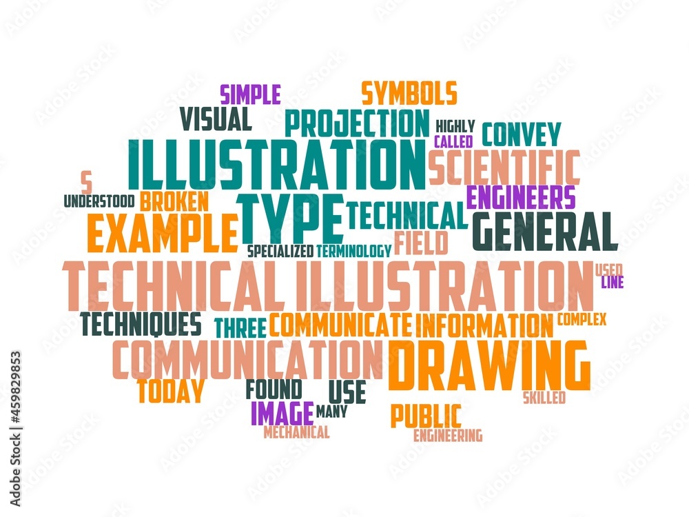 Fototapeta premium technical-illustrator wordcloud concept, wordart, illustration,technical,drawing,sketch
