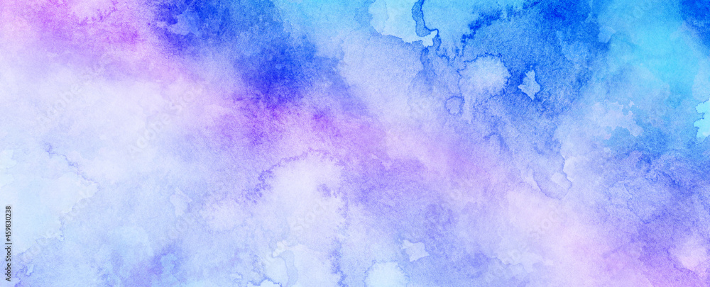 Ink Stain Blue Purple azure turquoise abstract watercolor dried paint and stains background for textures backgrounds and web banners design