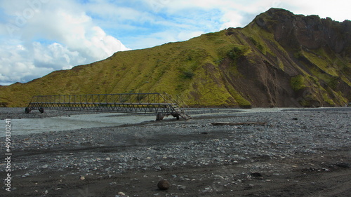 Moveable footbridge at Porsm  rk  Iceland  Europe 
