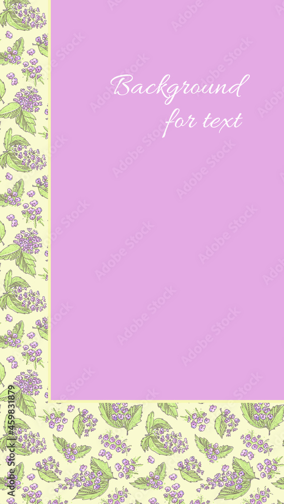 Multicolored vertical Template Background for Holidays stories on floral yellow semless pattern. Rectangular pink Backgrounds for text. Felt pen Floral Element in the style of cartoon. Doodle and