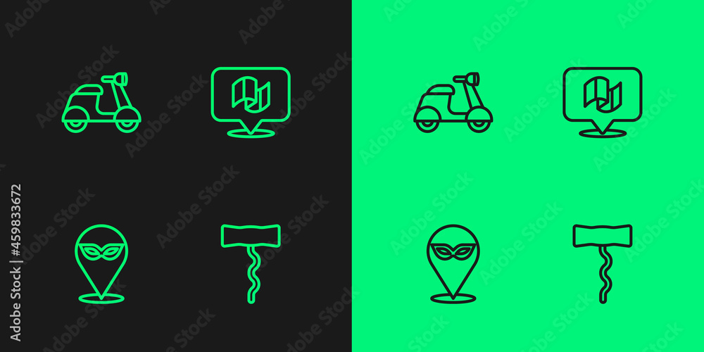 Set line Wine corkscrew, Carnival mask, Scooter and Flag Italy icon. Vector Set line Wine corkscrew, Carnival mask, Scooter and Flag Italy icon. Vector