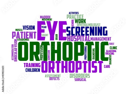 orthoptist wordcloud concept, wordart, orthoptist,ophthalmologist,medical,optometrist photo