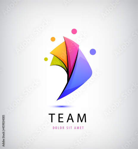Vector person logo, teamwork. Love, support, 4 people together icon, concept. Hug and embrace, close friends together, child adoption