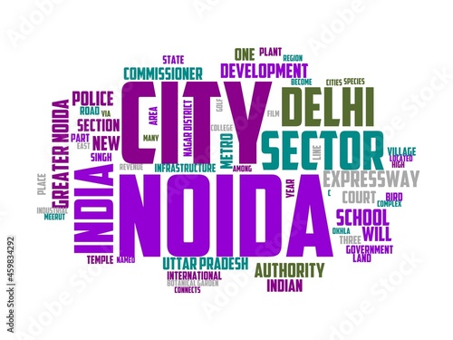 noida wordcloud concept, wordart, city,india,asia,view photo