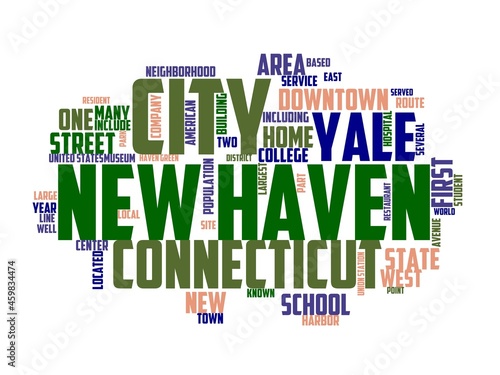 new haven wordcloud concept, wordart, travel,connecticut,architecture,sky