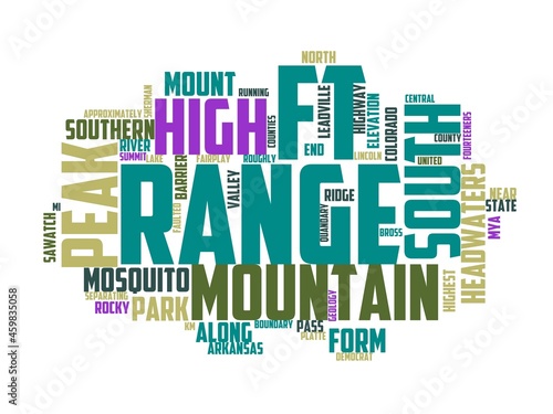 mosquito peak wordcloud concept, wordart, peak,travel,nature,landscape photo