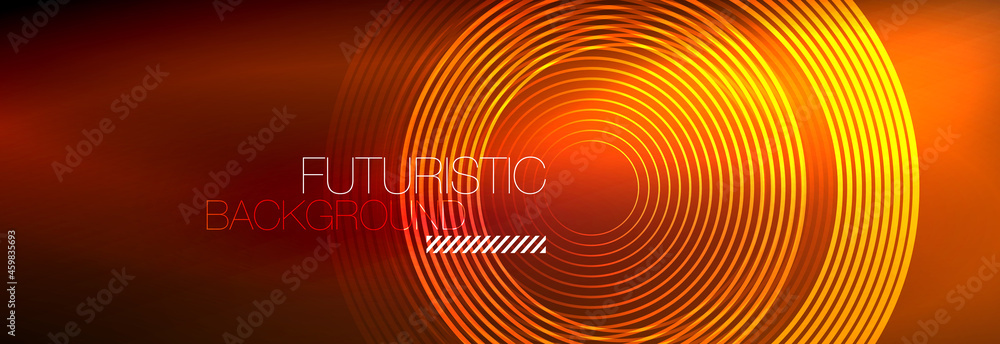 Dark abstract background with glowing neon circles. Trendy layout template for business or technology presentation, internet poster or web brochure cover, wallpaper Dark abstract background with glowing neon circles. Trendy layout template for business or technology presentation, internet poster or web brochure cover, wallpaper
