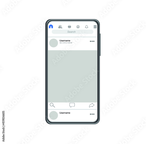 Smartphone mock up with blank screen. Black vector frameless smartphone, mobile phone isolated on light background