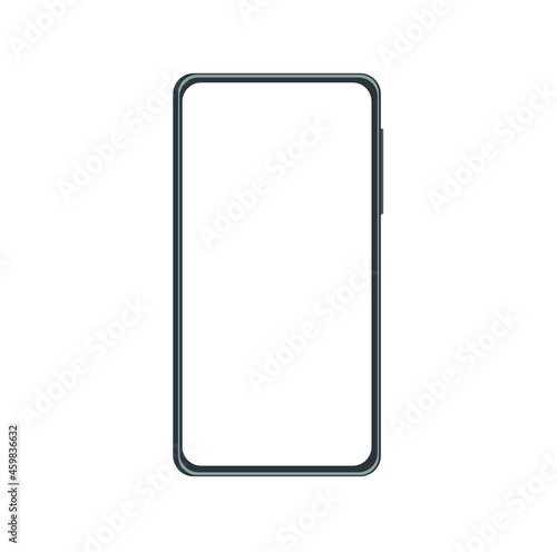 Smartphone mock up with blank screen. Black vector frameless smartphone, mobile phone isolated on light background