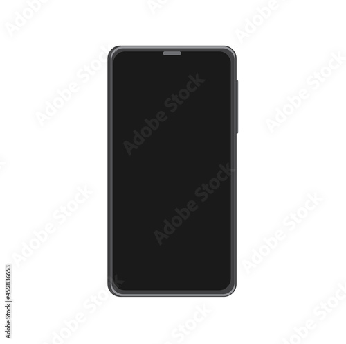 Smartphone mock up with blank screen. Black vector frameless smartphone, mobile phone isolated on light background
