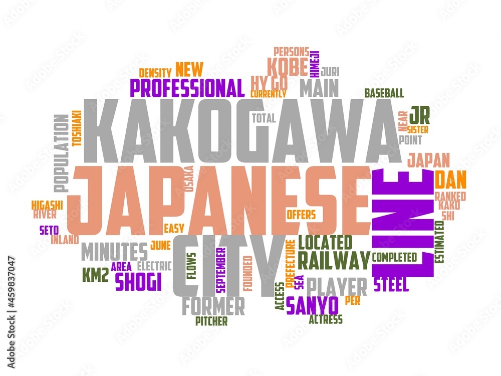 Fototapeta premium kakogawa wordcloud concept, wordart, japan,background,nature,blue
