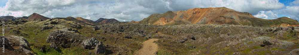 Colorful rocks on Laugar-loop trail in Landmannalaugar, Iceland, Europe
