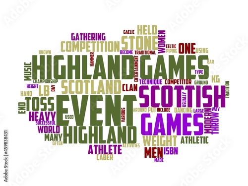 highland games wordcloud concept, wordart, scotland,traditional,scottish,kilt