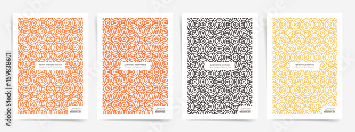 Modern simple geometric wavy lines poster design layouts. A4 asian trendy style cover template for business posters, banners, brochures, cards, catalog, Japanese pattern design templates. Vector print
