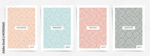 Modern simple geometric wavy lines poster design layouts. A4 asian trendy style cover template for business posters, banners, brochures, cards, catalog, Japanese pattern design templates. Vector print