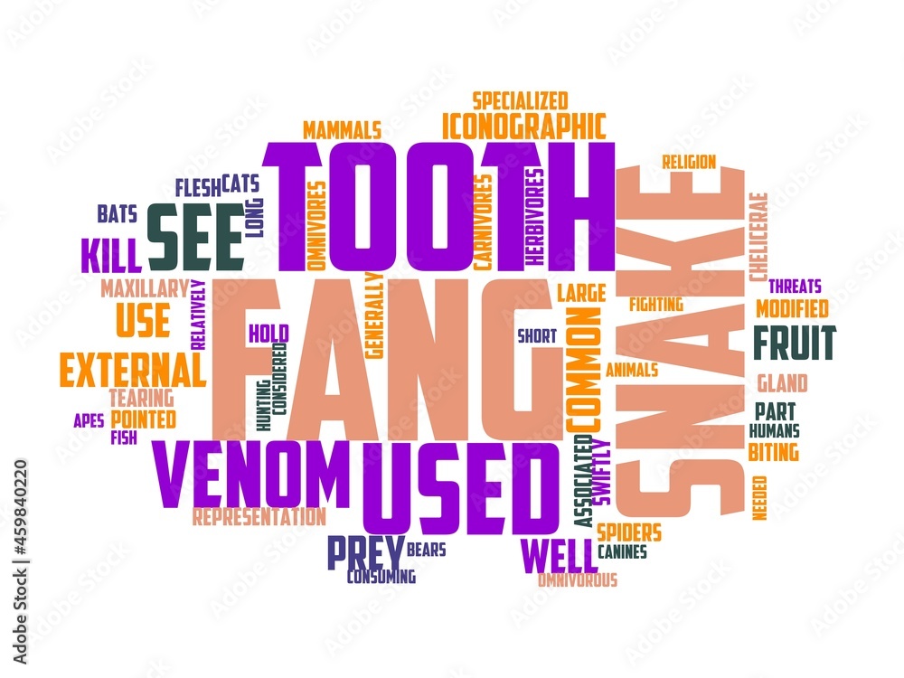 Obraz premium fang wordcloud concept, wordart, fang,scary,halloween,mouth