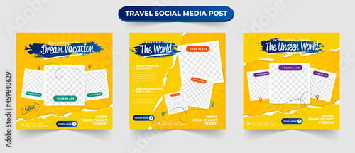 Set of journey tourism holiday sale social media post template web banner flyer or poster for travelling agency business offer promotion design photo