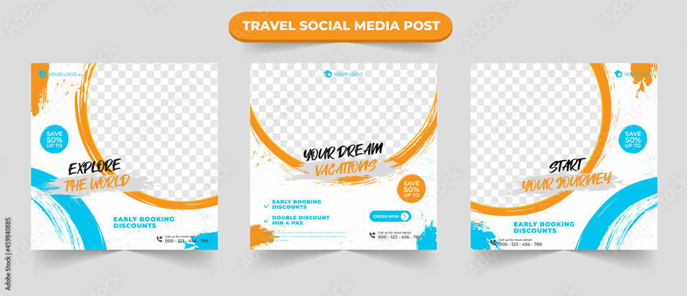 Set of travel tourism holiday sale social media post template web banner flyer or poster for travelling agency business offer promotion design Set of travel tourism holiday sale social media post template web banner flyer or poster for travelling agency business offer promotion design