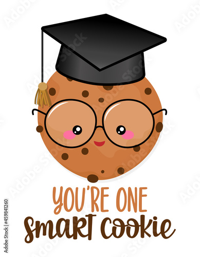 You are a smart cookie - Cute smiling happy cookie with nerd glasses. Cartoon character in kawaii style. Christmas baking. Good for t-shirt, mug, gift. 