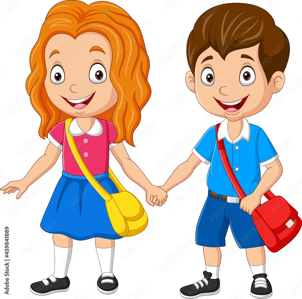 Cartoon school boy and girl with backpacks Cartoon school boy and girl with backpacks