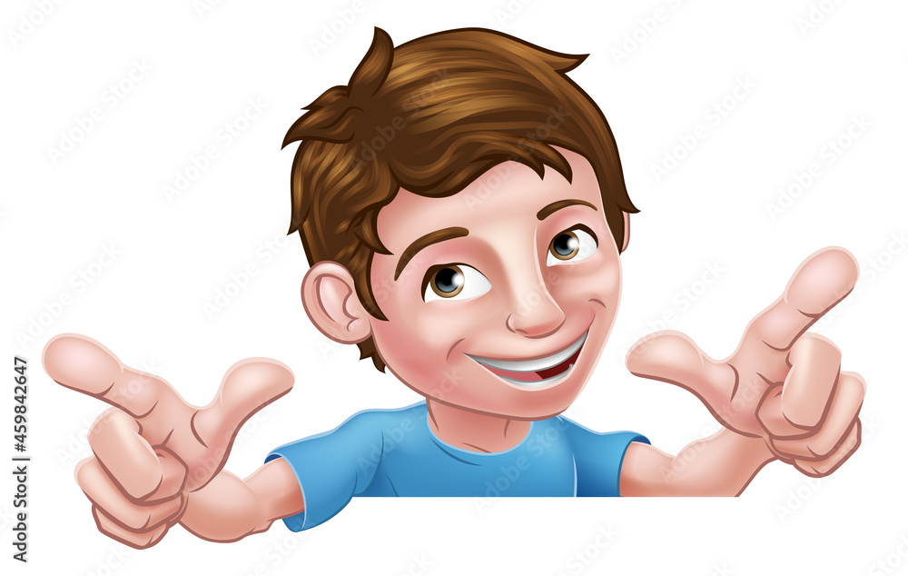 Boy Kid Cartoon Child Peeking Over Sign Pointing Boy Kid Cartoon Child Peeking Over Sign Pointing