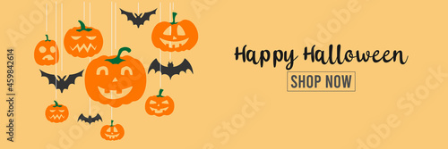 Halloween Sale or Shopping with pumpkin and bat vector illustration
