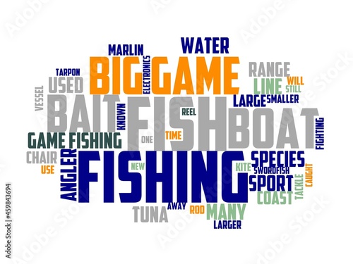 big game fishing wordcloud concept, wordart, ocean,sport,fishing,big,catch