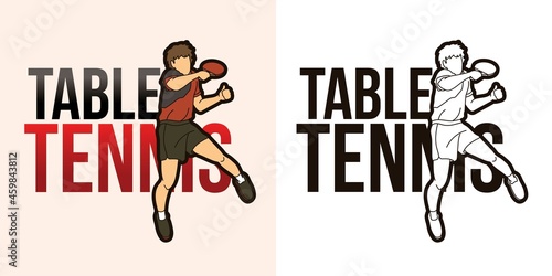 Ping Pong or Table Tennis Text with Sport Player Graphic Vector