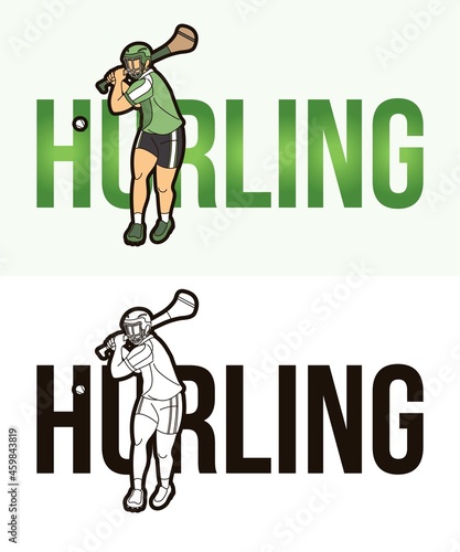 Hurling Text with Sport Player Graphic Vector