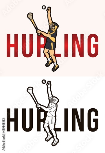 Hurling Text with Sport Player Graphic Vector